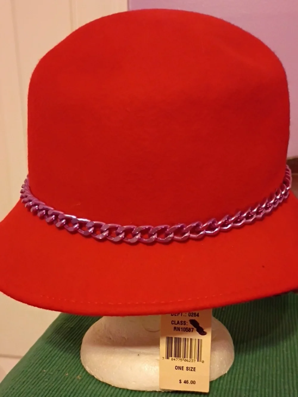 Jeorgi New Red Women's Felt Fedora Hat with Chain Accent